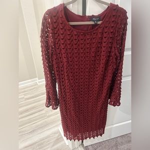 RN Studio By Ronni Nicole Burgundy Lace Crochet Dress, size 16,20” pit, 41” long